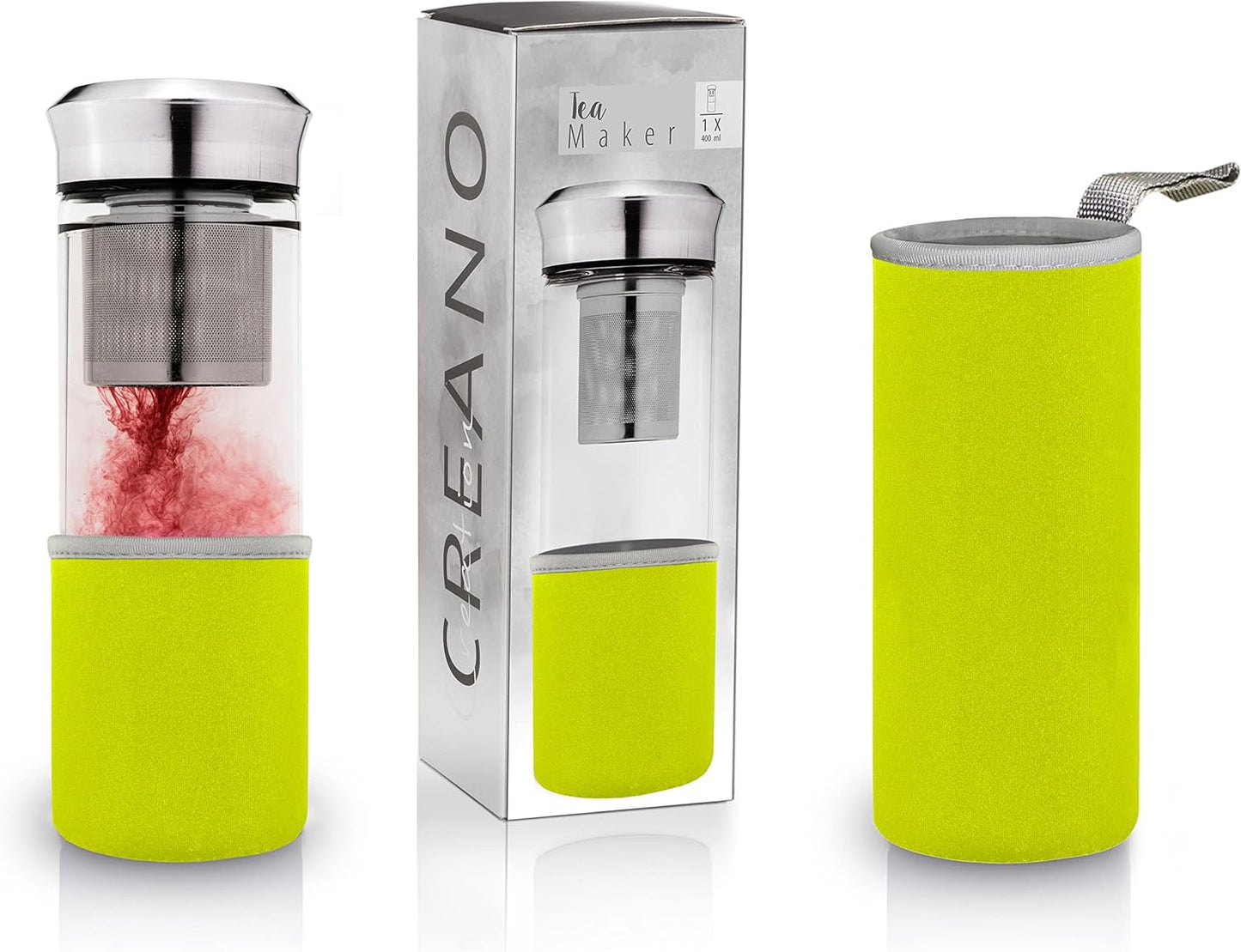 Creano Théière Teamaker  Bouteille de Thé à Emporter en Verre avec Passoire Pour le Thé